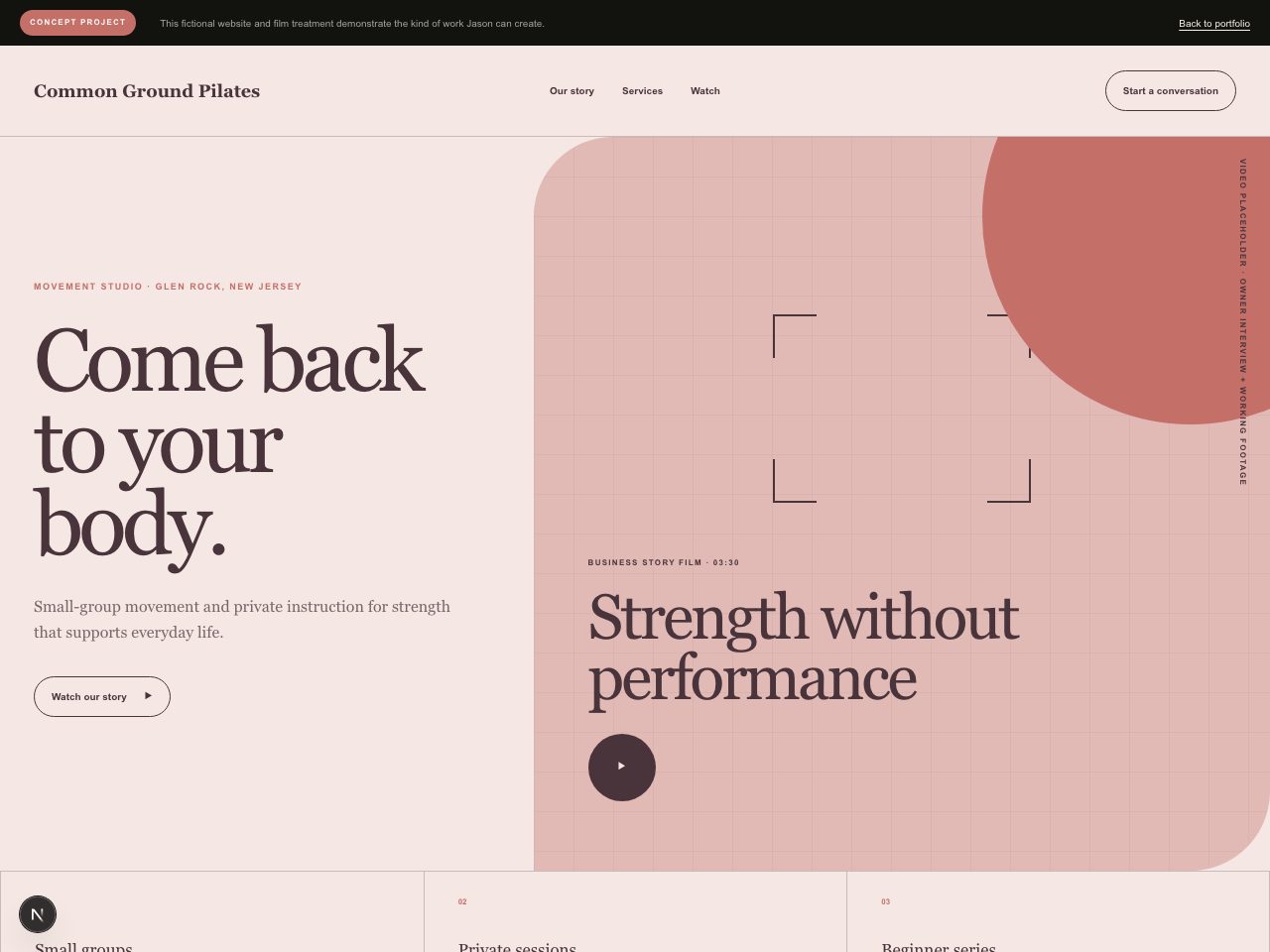 Common Ground Pilates concept website